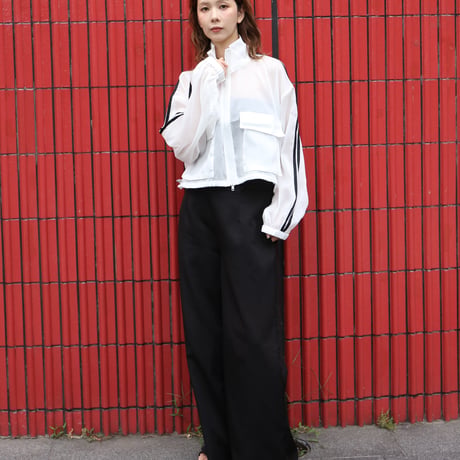 Sheer Organdy Track Jacket with Stripes