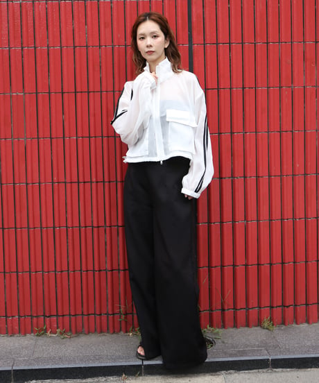 Sheer Organdy Track Jacket with Stripes