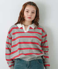 Striped polo shirt gray red