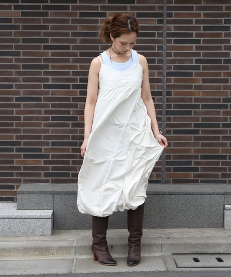 Tucked Balloon Camisole Dress　white