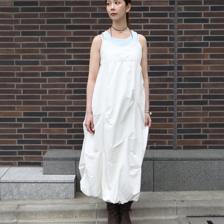 Tucked Balloon Camisole Dress　white