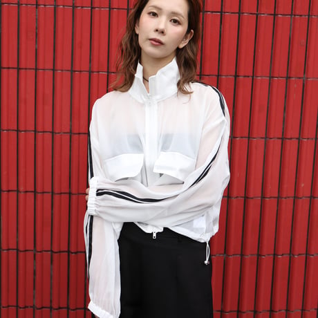 Sheer Organdy Track Jacket with Stripes