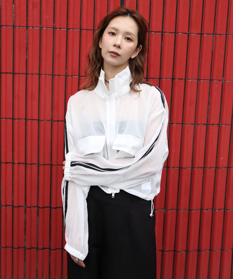 Sheer Organdy Track Jacket with Stripes