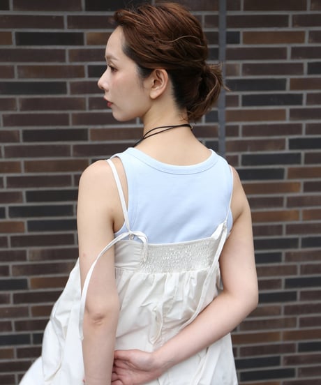Tucked Balloon Camisole Dress　white