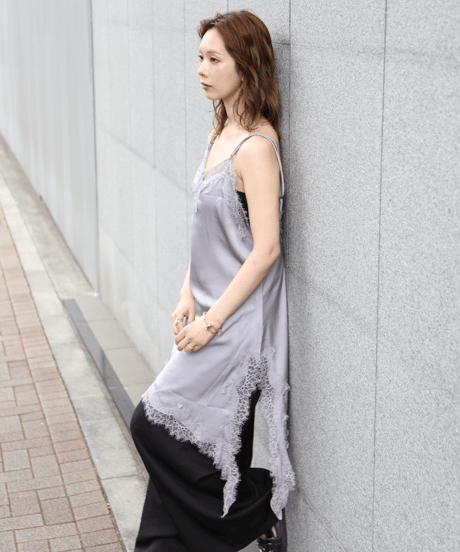 Asymmetric Lace Satin Camisole gray