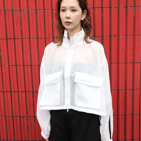 Sheer Organdy Track Jacket with Stripes