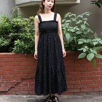 Polka Dot Print Jacquard Shirred Maxi Dress