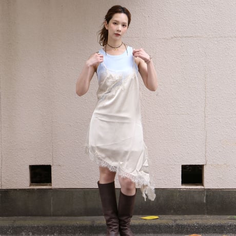 Asymmetric Lace Satin Camisole beige