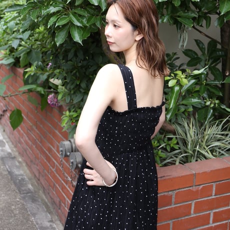 Polka Dot Print Jacquard Shirred Maxi Dress