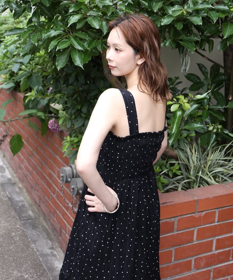 Polka Dot Print Jacquard Shirred Maxi Dress