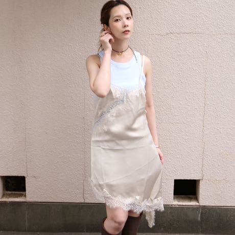 Asymmetric Lace Satin Camisole beige