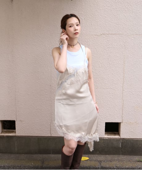 Asymmetric Lace Satin Camisole beige