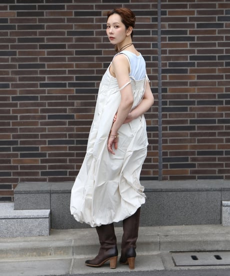 Tucked Balloon Camisole Dress　white