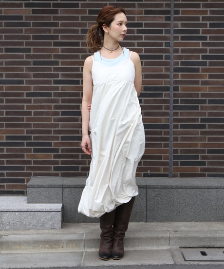 Tucked Balloon Camisole Dress　white