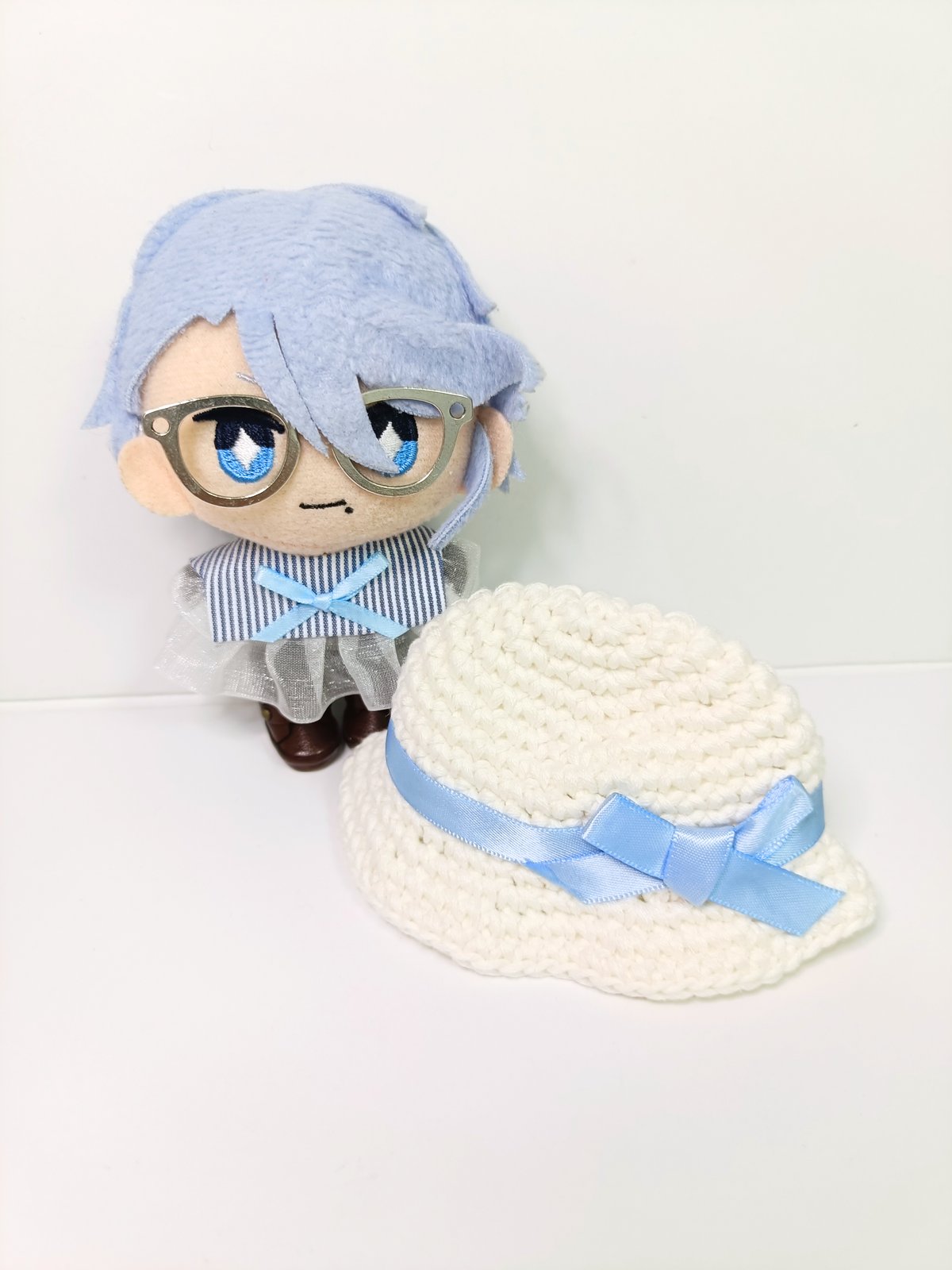 ぬい服10cm ひらひらストライプセット（ハット＆フリルブラウス