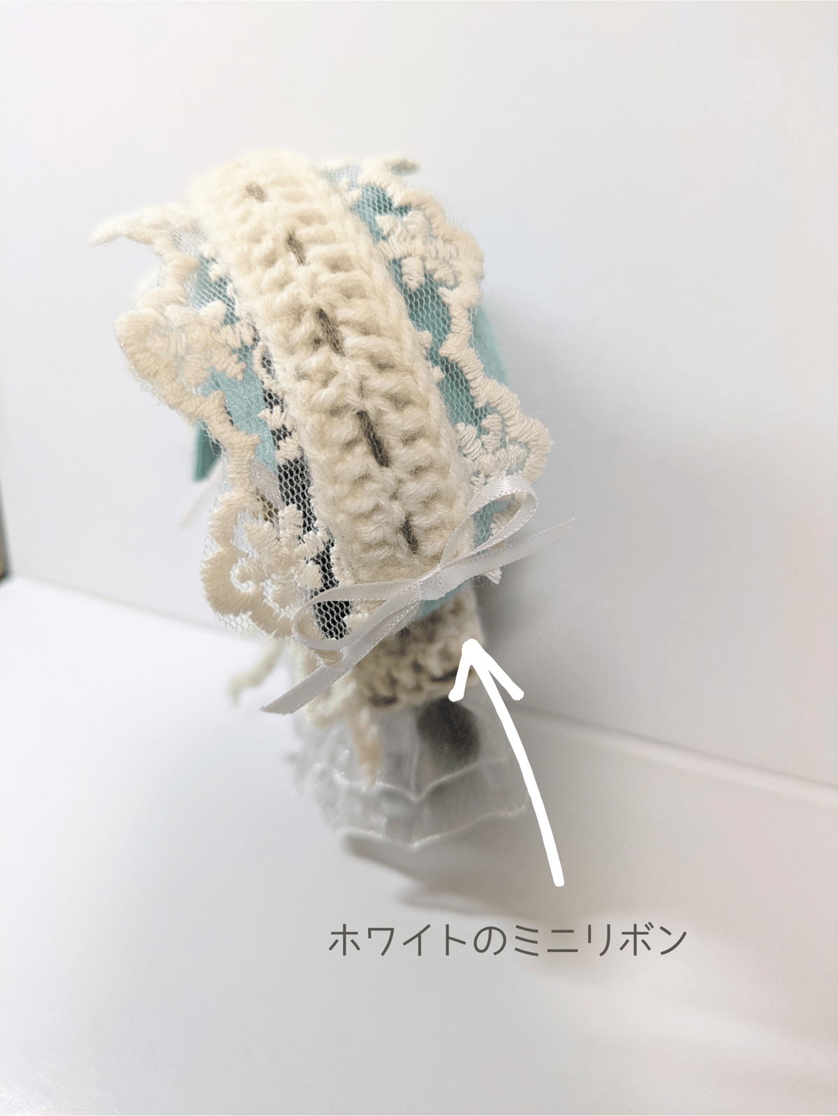 ぬい服10cm ニットヘッドドレス＆ケープセット 『チュールレース