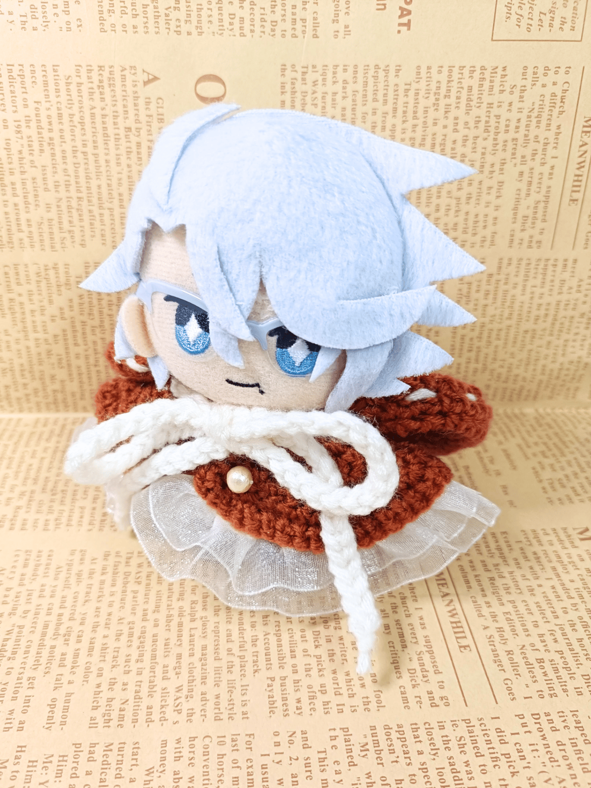 ぬい服 10cm 12cm マスコット フードコート 10cmぬい服 ふりふりフードケープ／オレンジブラウン | takoyuka