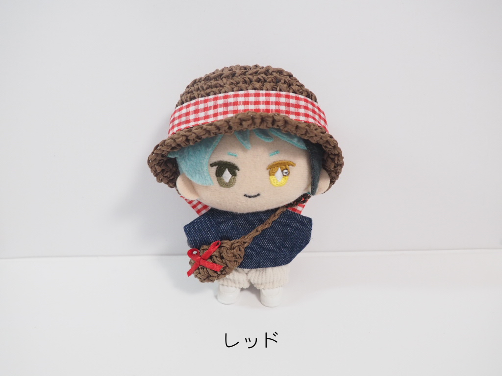 10cmぬい服 麦わら帽子＆かごバッグセット「ギンガムチェック