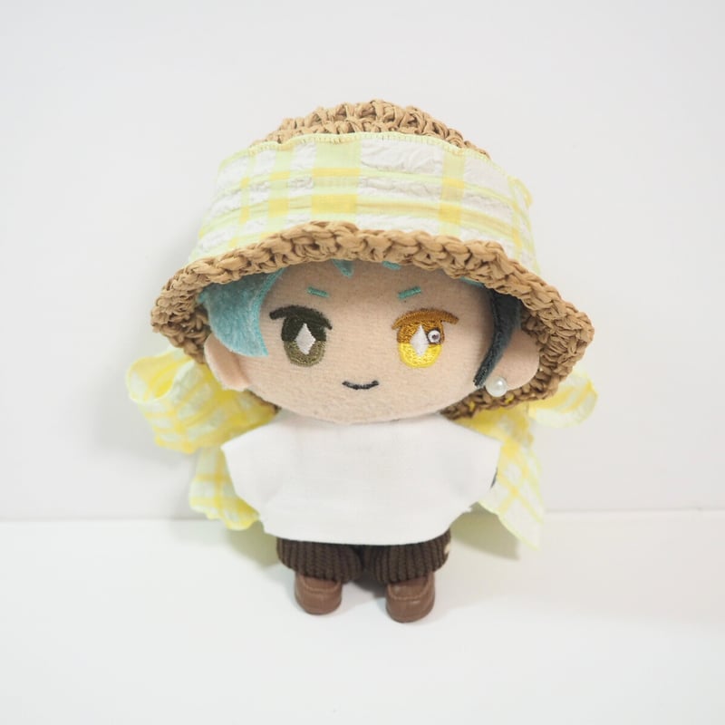 10cmぬい帽子 フリルリボン麦わら風 チェック柄 | takoyuka