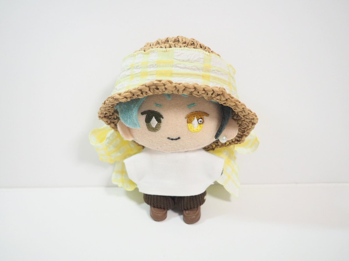 10cmぬい帽子 フリルリボン麦わら風 チェック柄 | takoyuka
