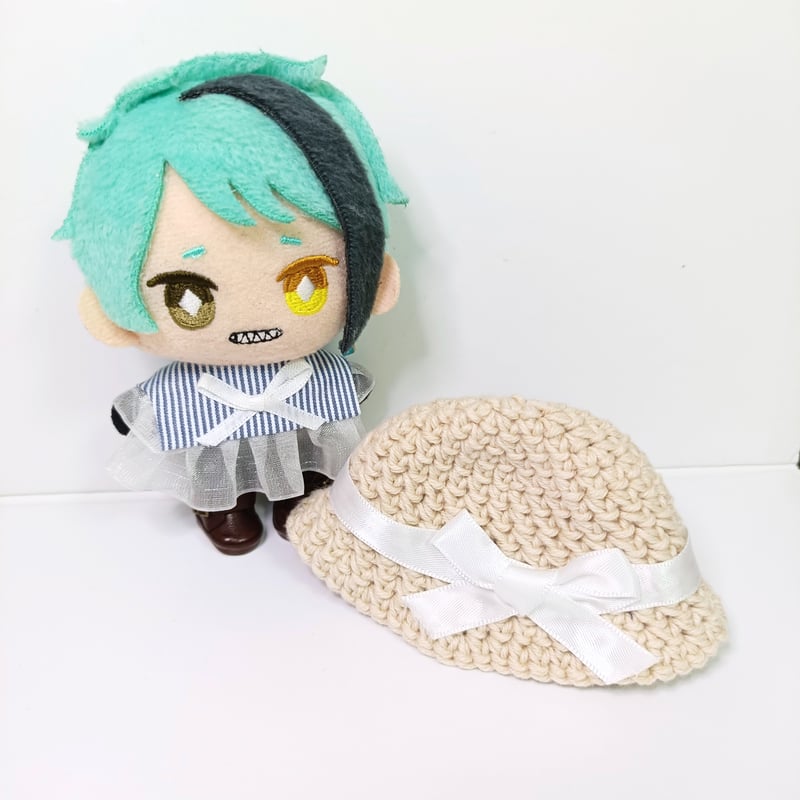 ぬい服10cm ひらひらストライプセット（ハット＆フリルブラウス