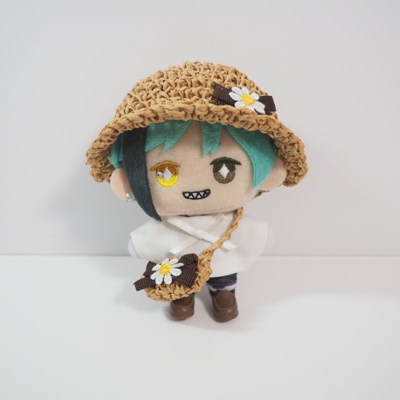 ぬいの麦わら帽子＆かごバッグセット「お花リボン」 10cmサイズ | takoyuka