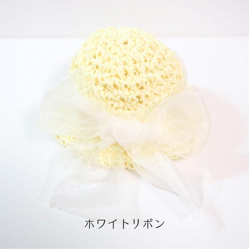 ぴのきお　新品未使用タグ付き　イノセントワールド　ピンクリボン麦わら帽子 10cmぬい服 オーガンジーリボン麦わら帽子（ホワイト） | takoyuka