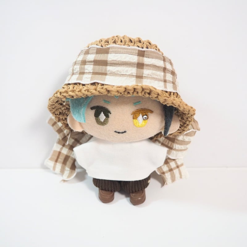 10cmぬい帽子 フリルリボン麦わら風 チェック柄 | takoyuka