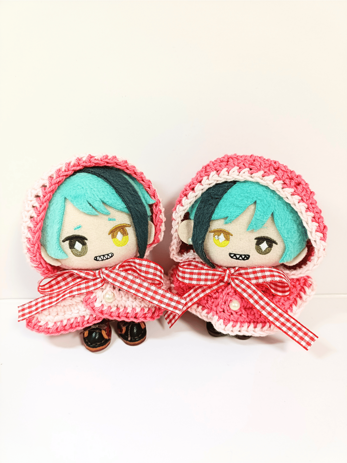 10cm 12cm ぬいぐるみ服 ぬい服(ミルクチェック/いちご) 10cmぬい服 いちごミルクフードケープ コットンver. | takoyuka