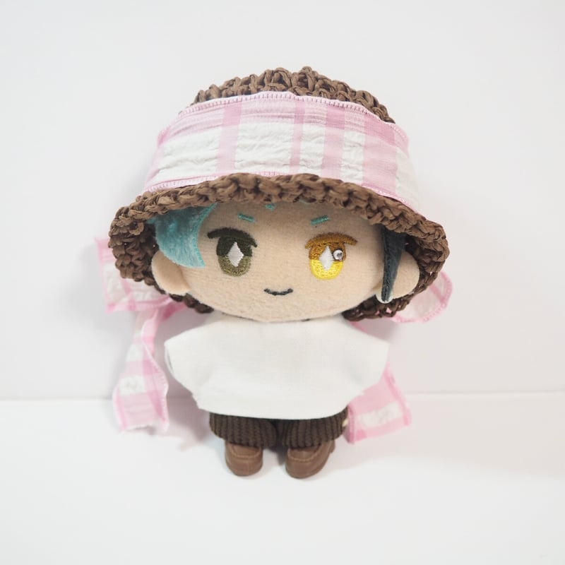 10cmぬい帽子 フリルリボン麦わら風 チェック柄 | takoyuka