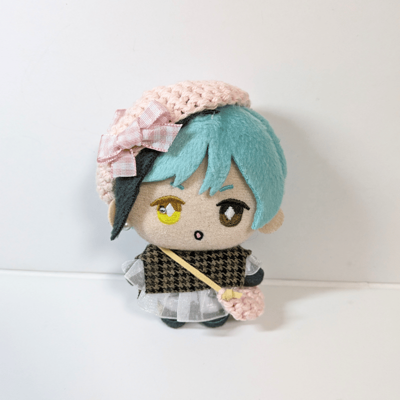 ぬい服10cm お揃いリボンベレー＆かごバッグセット ピンクver