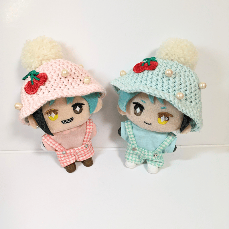 鬼　ぬいぐるみ用　ふんわりリボンワンピース&ヘアバンド　クリームソーダ帽子 10cmぬい帽子 クリームソーダハット 水色・ピンク | takoyuka