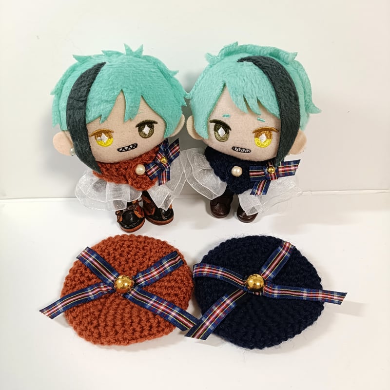 10cmぬい服 チェックリボンケープ＆ベレーセット（ネイビー系） | takoyuka