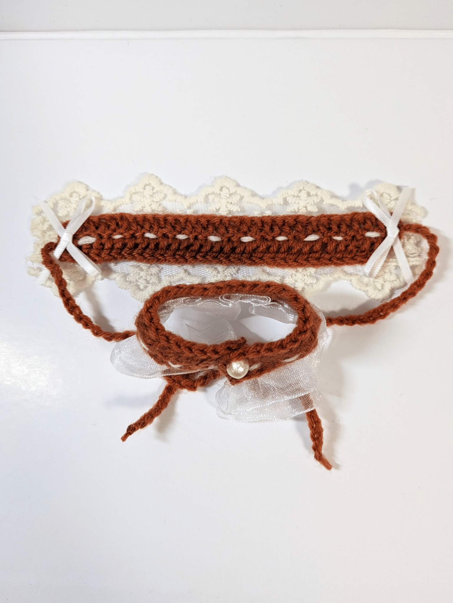 ぬい服10cm ニットヘッドドレス＆ケープセット 『チュールレース
