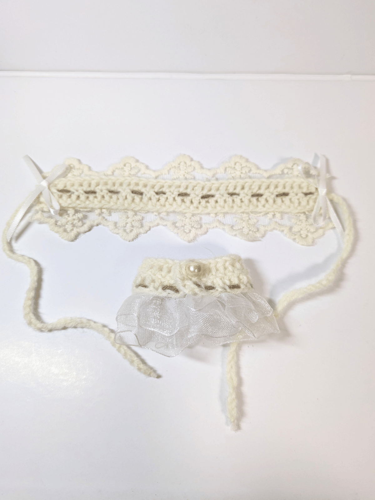 ぬい服10cm ニットヘッドドレス＆ケープセット 『チュールレース