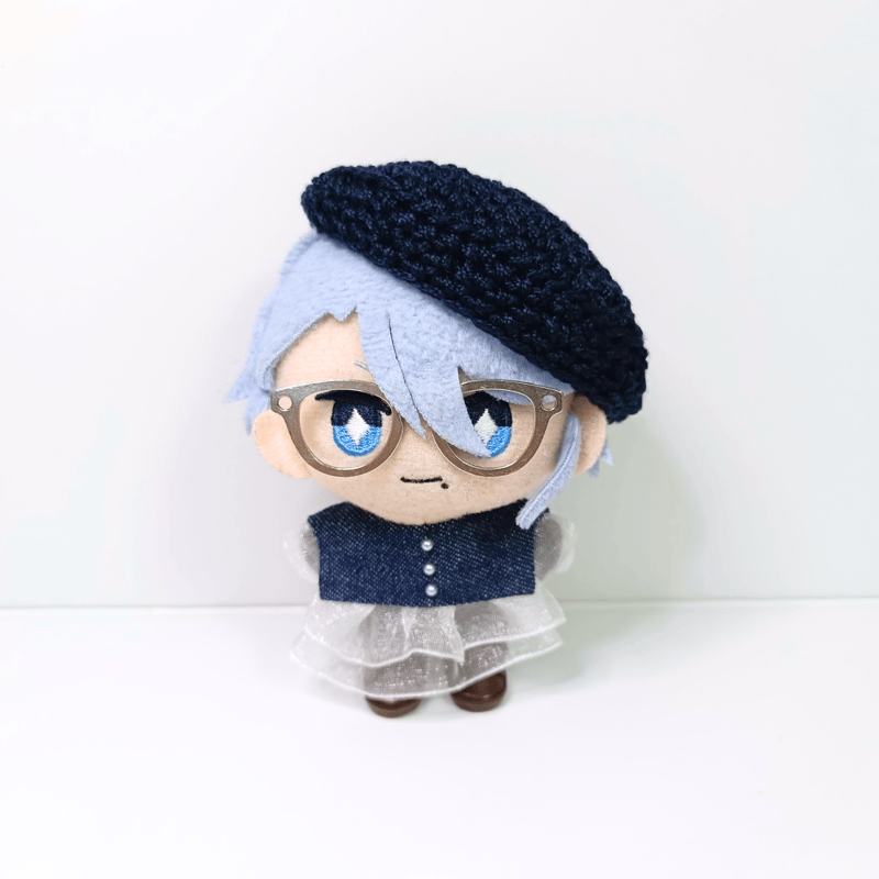 ぬい服10cm シンプルデニムセット（ベレー＆フリルブラウス