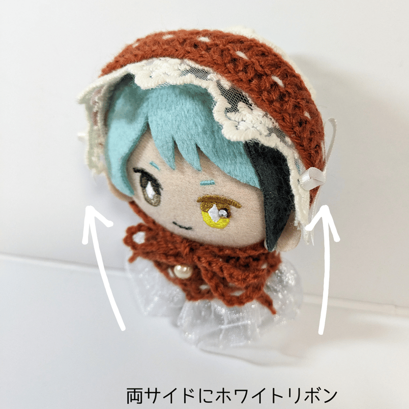 りぅ。 @プロフ必読様　ぬい服　ぬい　ヘッドドレス ハンドメイド　10cm ぬい服10cm ニットヘッドドレス＆ケープセット 『チュールレース