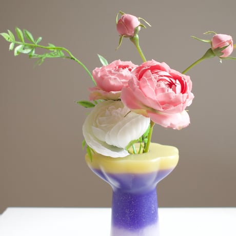 一輪挿し　紫・黄色　花形