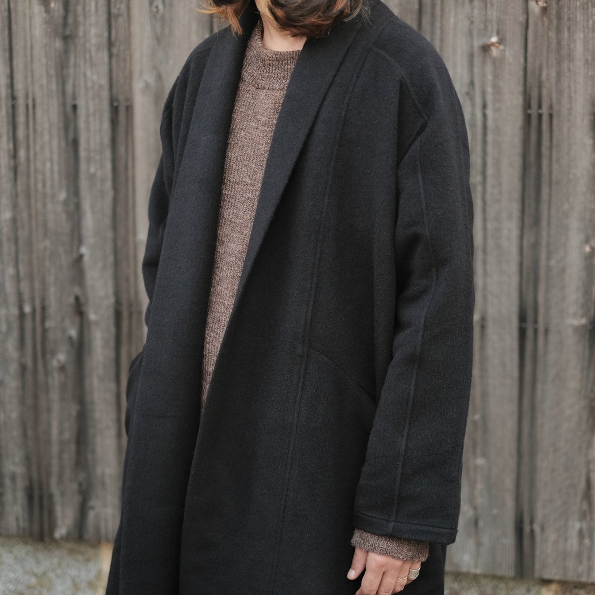 MITTAN / ウールシルクキャメル半纏コート (紐付き) / CT-43 / 黒 | ga