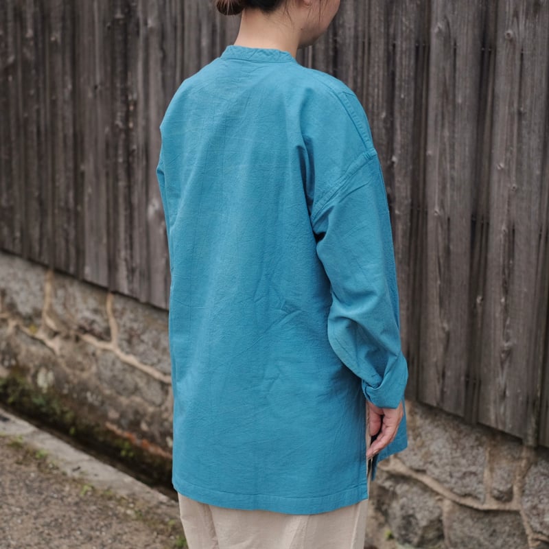 ヂェン先生の日常着 / 長袖前あきシャツ / ターコイズ | gallery hito