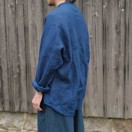 Aulico / NO COLLAR SLEEVE SHIRT / NAVY