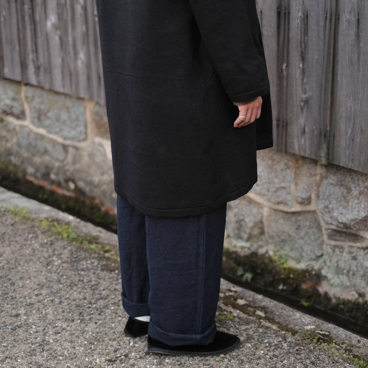 MITTAN / ウールシルクキャメル半纏コート (紐付き) / CT-43 / 黒 | ga