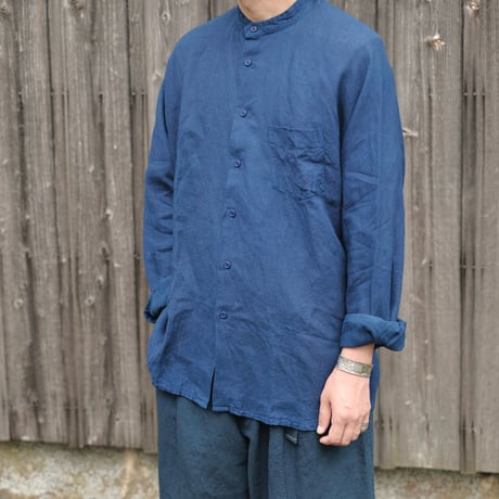 Aulico / NO COLLAR SLEEVE SHIRT / NAVY