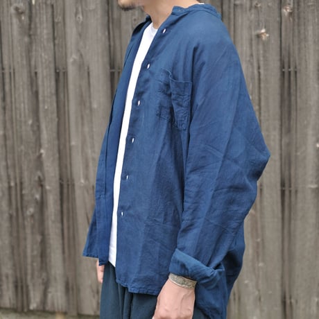 Aulico / NO COLLAR SLEEVE SHIRT / NAVY