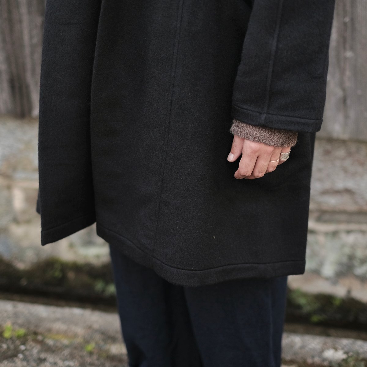 MITTAN / ウールシルクキャメル半纏コート (紐付き) / CT-43 / 黒 | ga