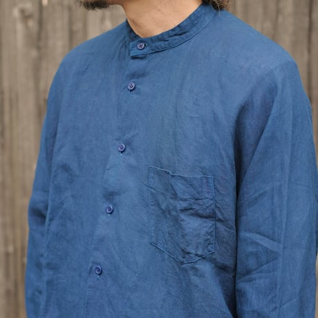 Aulico / NO COLLAR SLEEVE SHIRT / NAVY