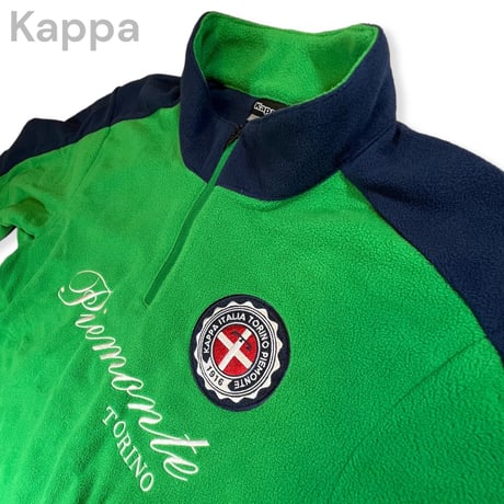 新品◆Kappa◆長袖ハイネックシャツ グリーン×ネイビー フリース プルオーバー メンズ　ゴルフウェア