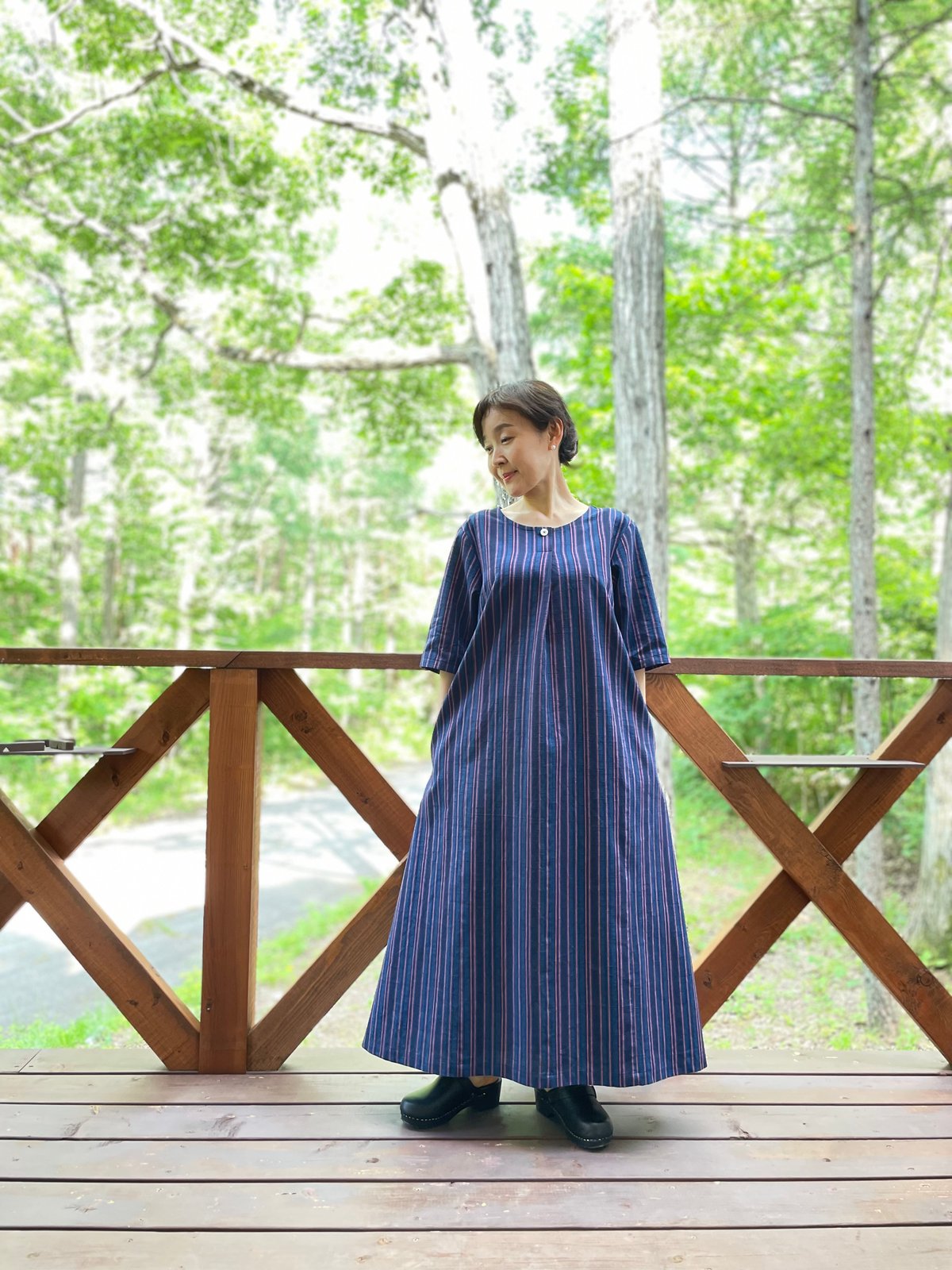 会津木綿 フロントタックワンピース 【オーダーをいただいてからの製作