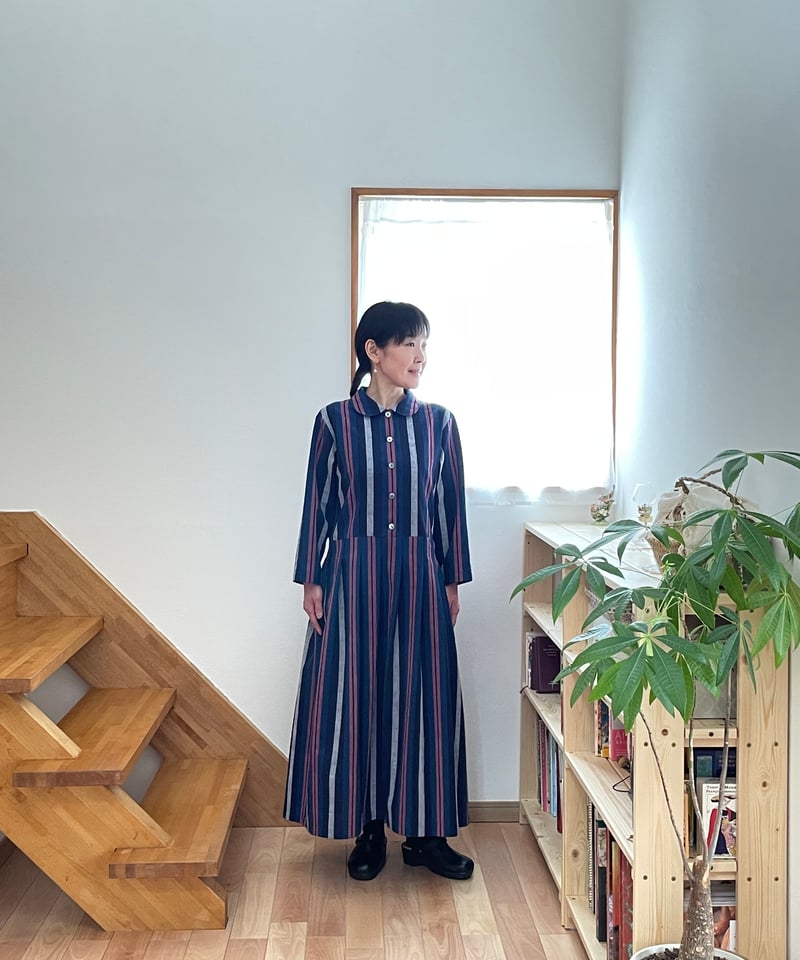 会津木綿 ラウンドカラーワンピース【オーダーをいただいてからの製作