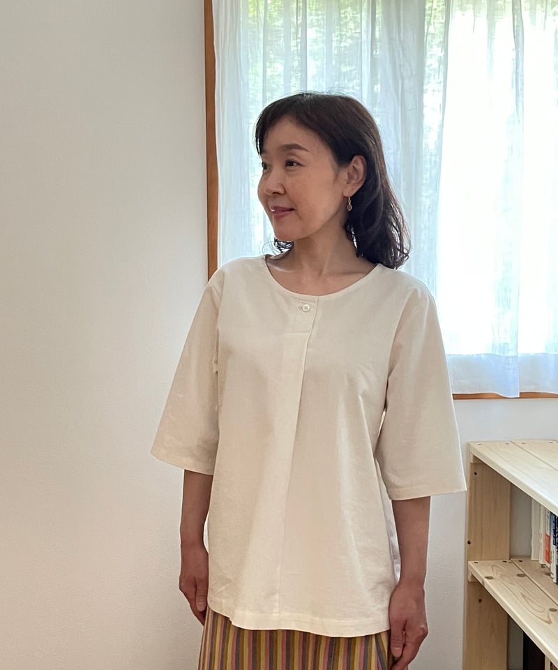 会津木綿 ワンボタンブラウス 【オーダーをいただいてからの製作